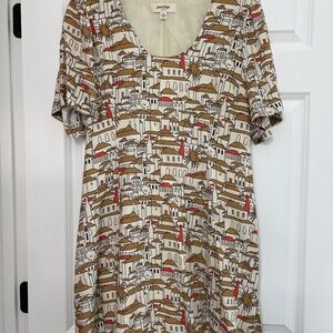 Porridge Short Sleeved Linen Print Mini Dress